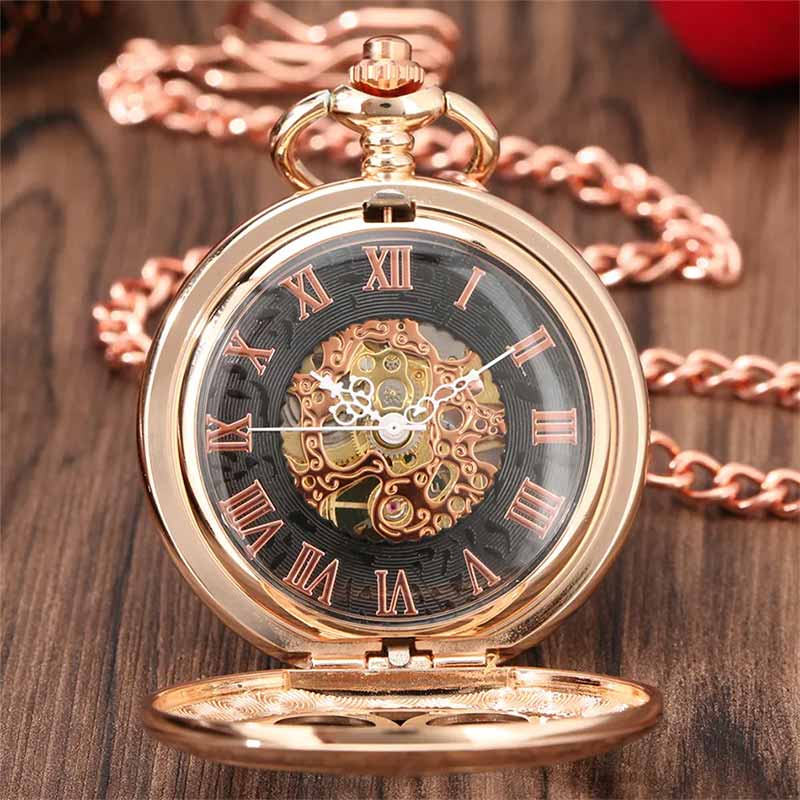 Antique rose gold pocket watch mechanical mouvement