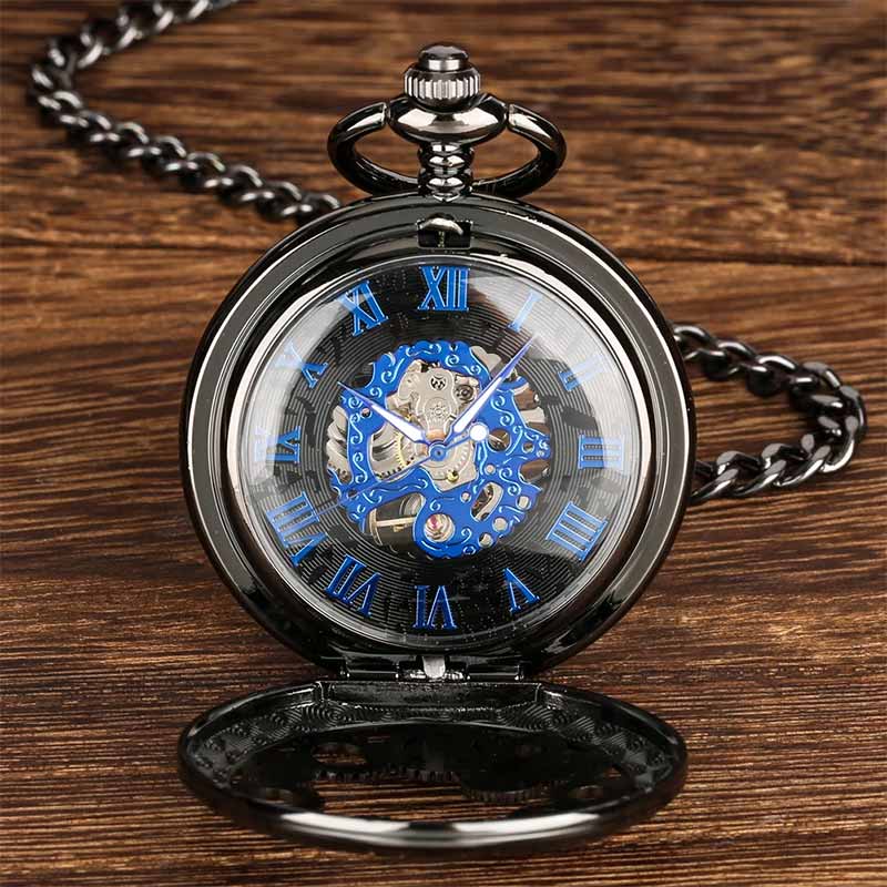 Black skeleton pocket watch