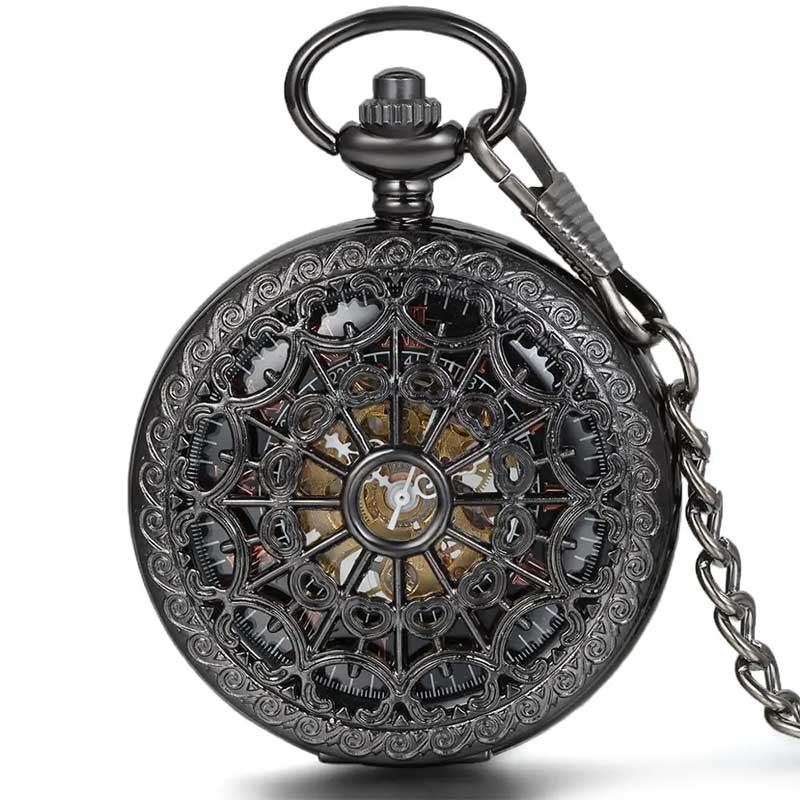 Black steampunk pocket watch for sale