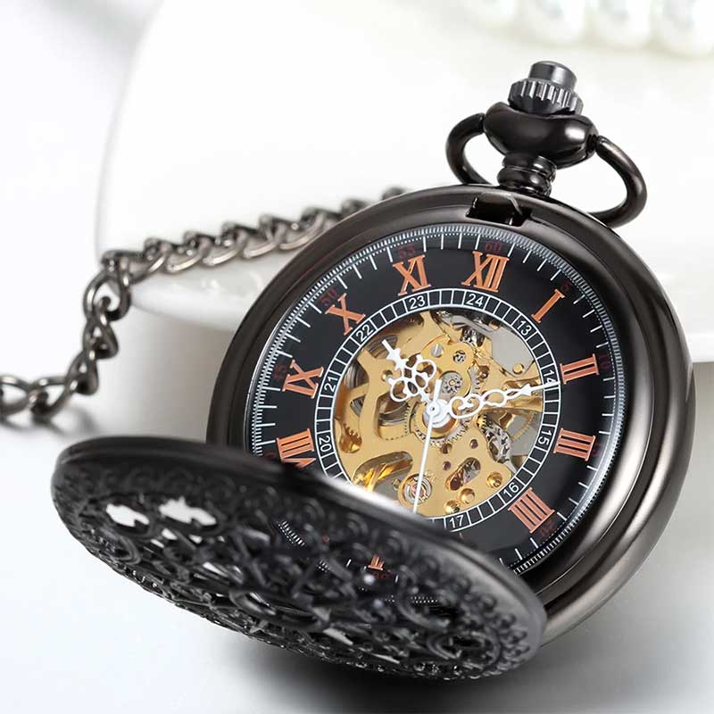 Black steampunk pocket watch