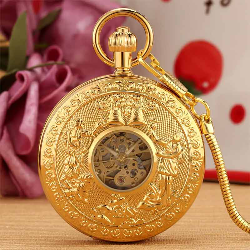 Double hunter gold pocket watch mechanical