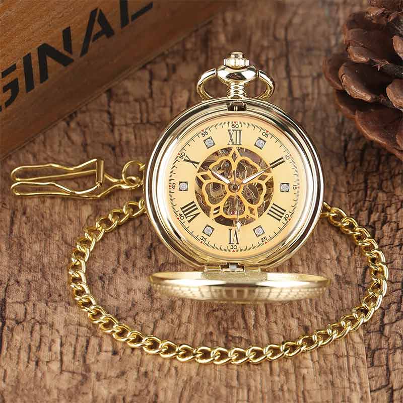 Gold half hunter pocket watch mechanical mouvement