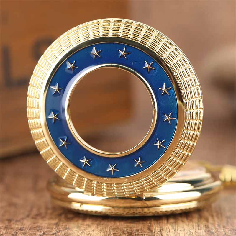 Gold half hunter pocket watch stars