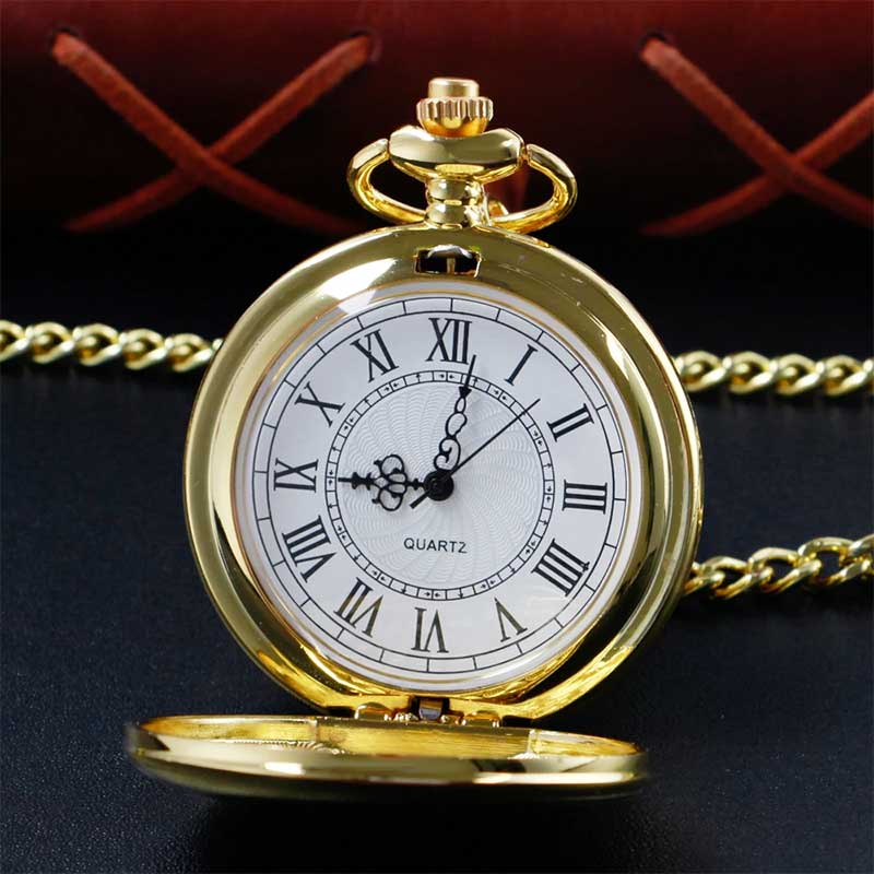 Gold pocket watch and chain quartz