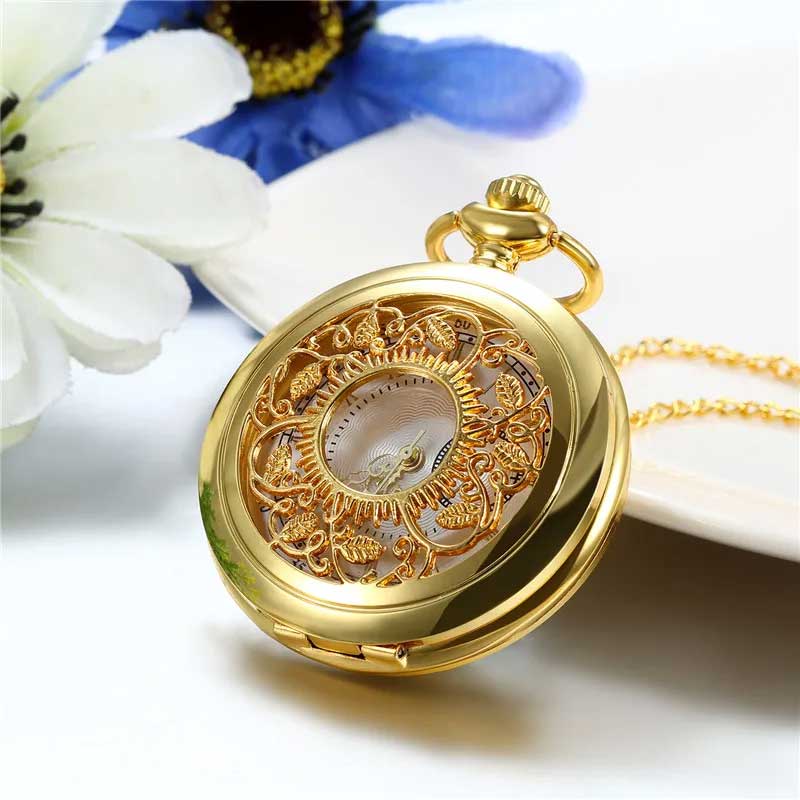 Gold pocket watch pendant front