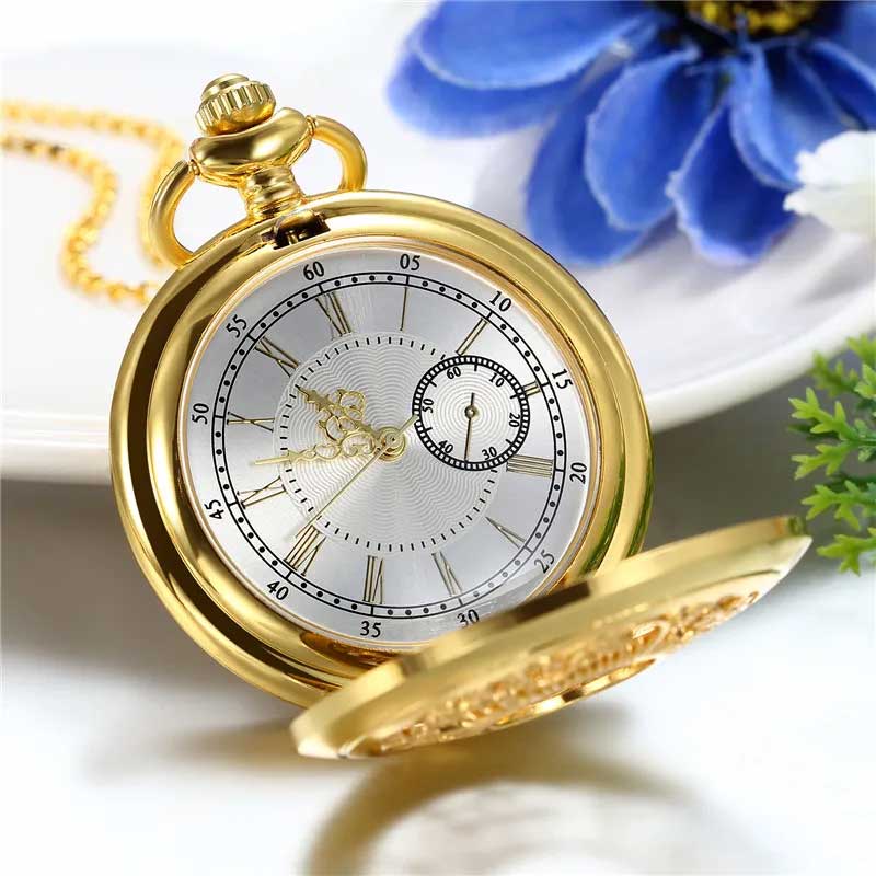 Gold pocket watch pendant quartz