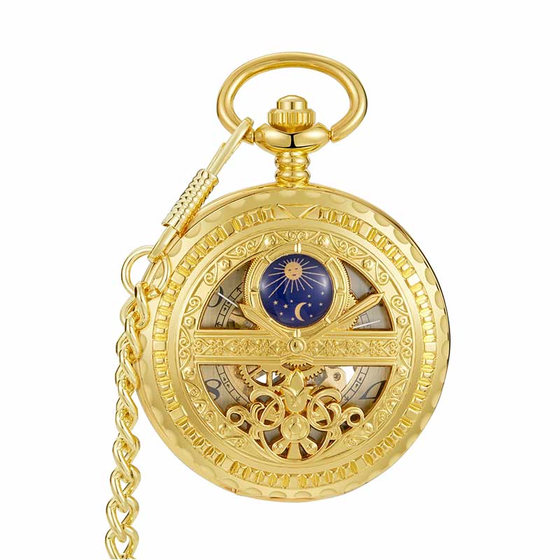 Gold skeleton pocket watch for sale