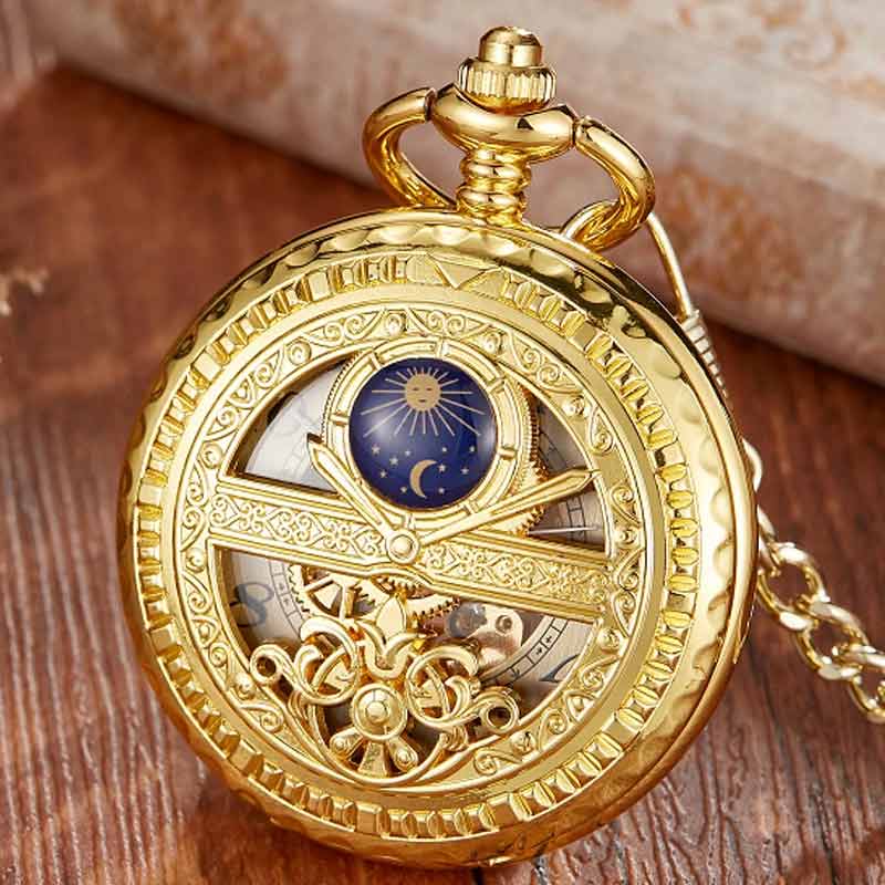 Gold skeleton pocket watch