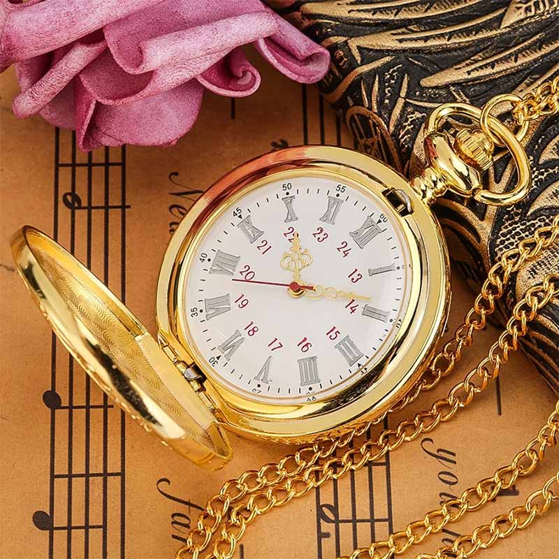 Gold steampunk pocket watch quartz