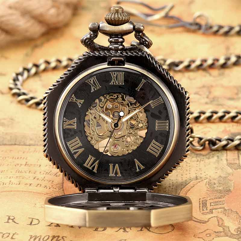 Half hunter pocket watch with arabic numerals mechanical