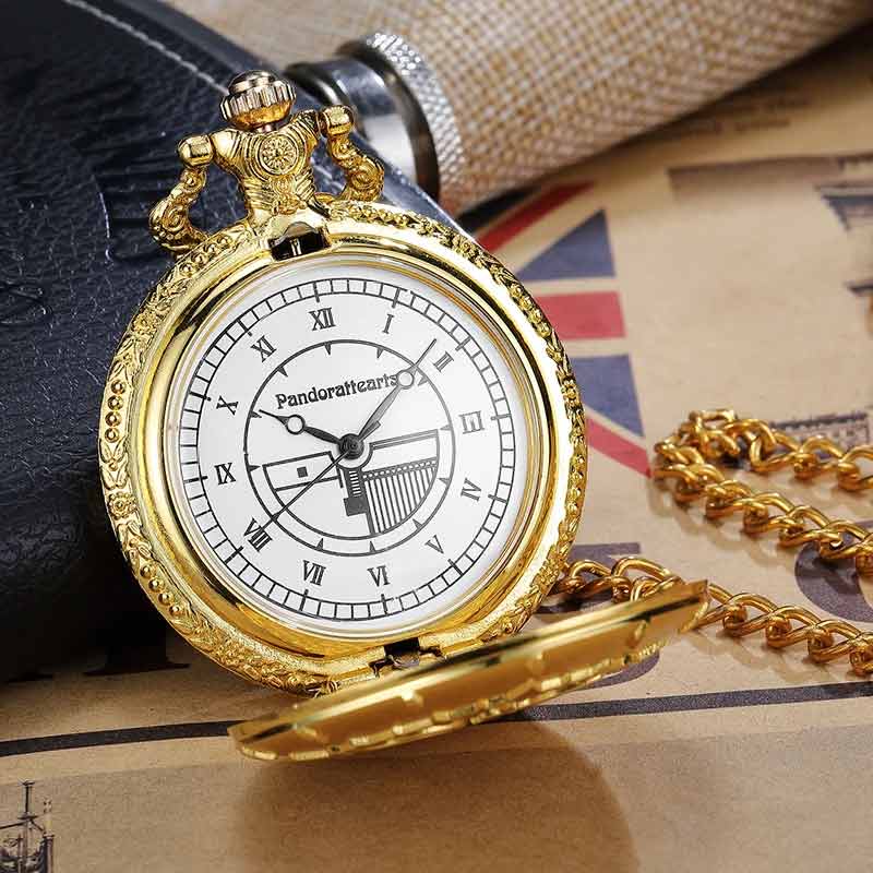 Mens gold pocket watch quartz