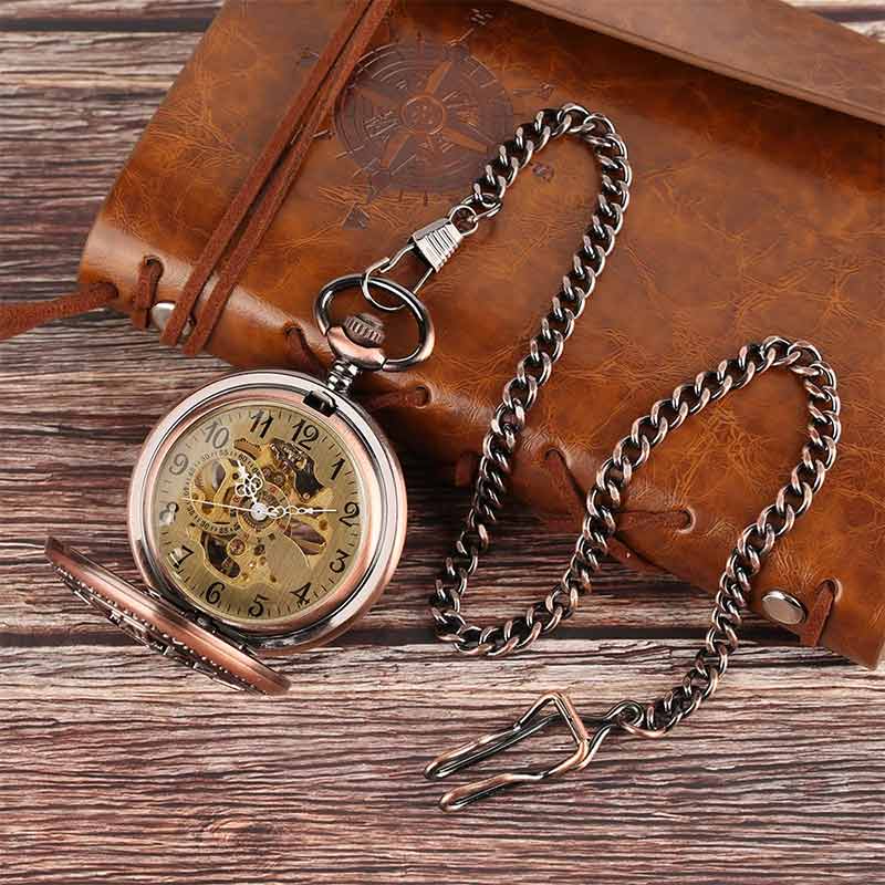 Mens mechanical pocket watch and chain