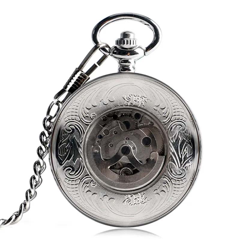 Mens skeleton pocket watch stainless steel