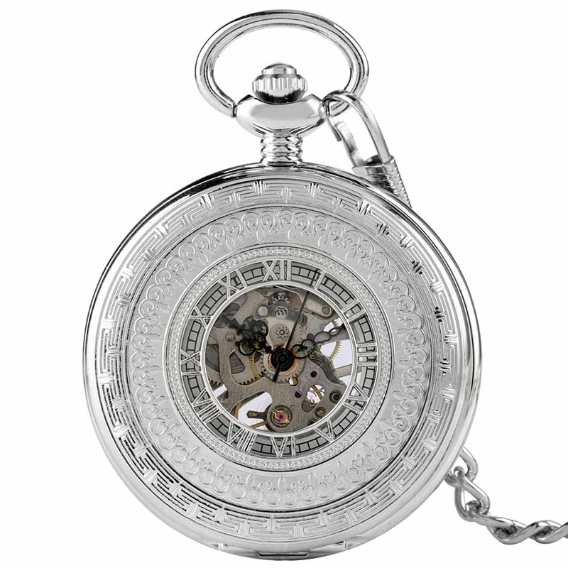 Silver mechanical pocket watch for sale