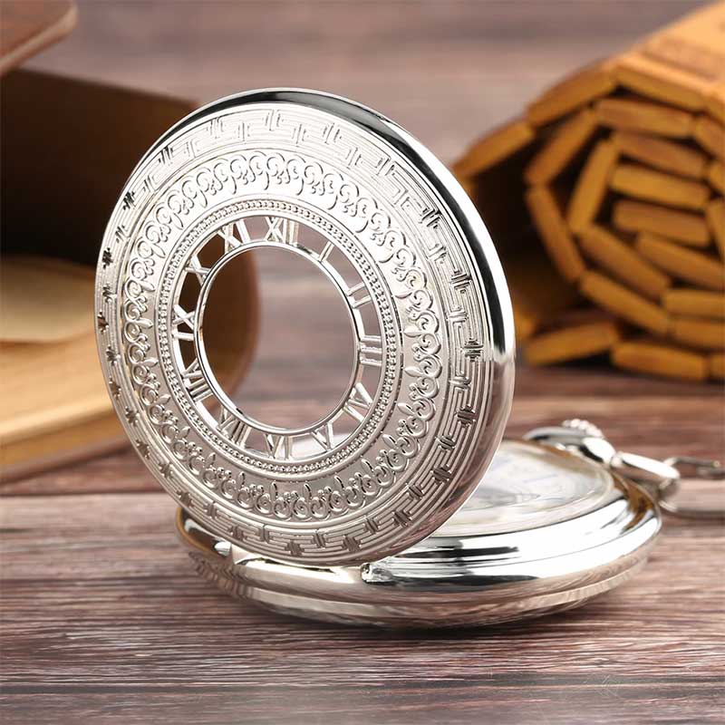 Silver mechanical pocket watch stainless steel