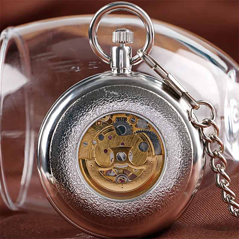 Silver open face pocket watch back