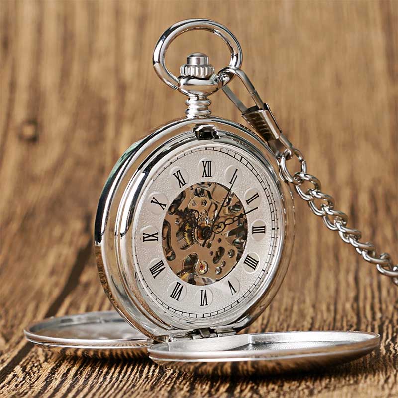 Silver pocket watch and chain