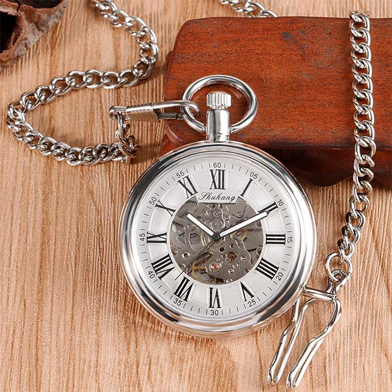 Silver pocket watch with chain for sale