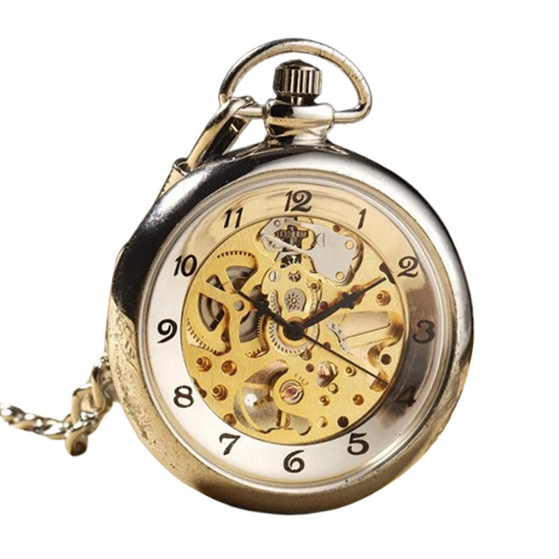 Silver skeleton pocket watch for sale