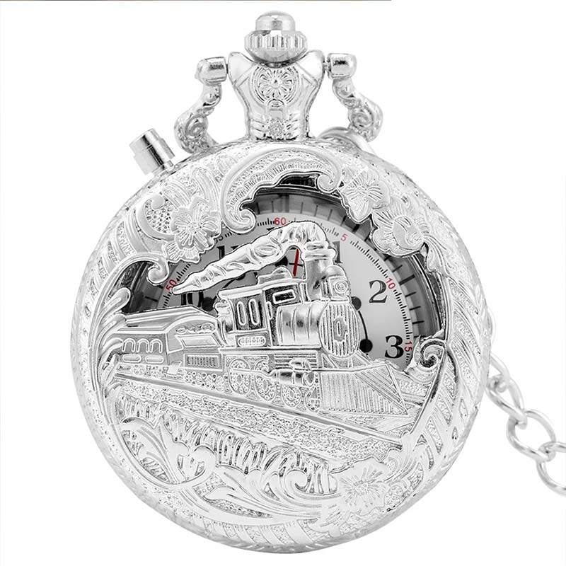 Silver Train pocket watch