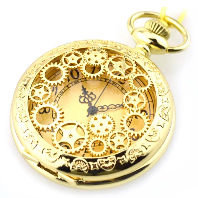 Steampunk gold pocket watch stainless steel