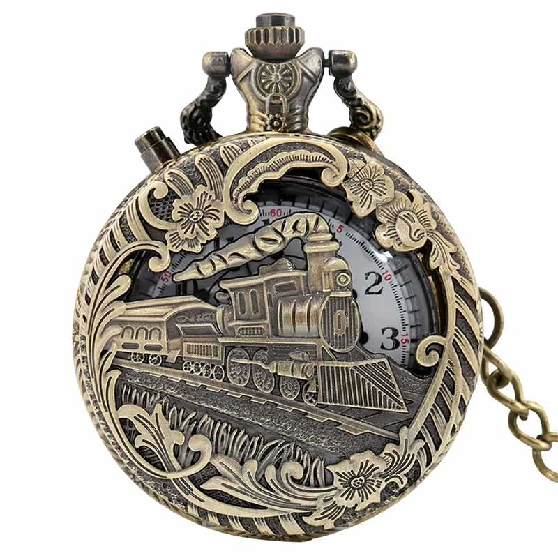 Train pocket watch stainless steel