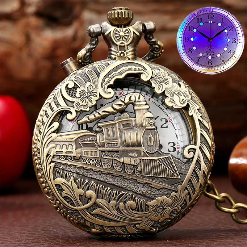 Train pocket watch with led