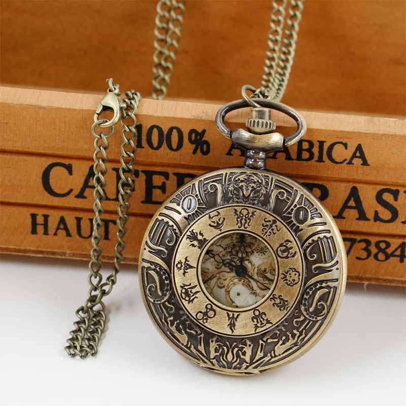 Zodiac pocket watch with chain